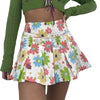 Fashionable contrast flower pattern prints slim pleated skirt high waist for early spring and autumn women