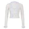 Niche chic sexy open placket faux fur stitched lace up cardigan knitted jacket for women