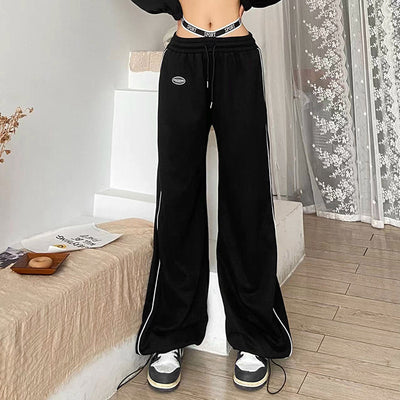 New High Waist Street Fashion Label Straight Casual Pants for Women