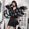 Blogger influencer loose casual knitted flocking jacquard sweater pentagram short cardigan gothic outfit streetwear coat