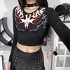 Dark spice girl demon prints long sleeve crop top tee sexy gothic streetwear T-shirt