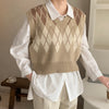 2021 argyle V-neck knitwear women loose fit crop top vest checkered sweater