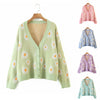 Stylish sweater with daisy chrysanthemum prints spring and autumn loose fit casual knit cardigan kawaii outfit
