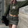 Star print splicing crop sweater round neck twist knits sleeves pullover for spice girls