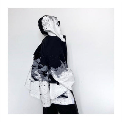 Japanese Korean snow mountain printed coat loose hooded jacket windbreaker with lining kawaii streetwear OOTD