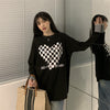 Warm design plus size checkered sweatshirt stitching love sleeves cotton wool tweed patchwork gothic winter T-shirt
