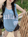 American sleeveless long vest basketball jersey embroidery letters loose design niche top