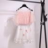 Frilly fairy floral summer gauze dress set off shoulder blouse and skirt set Korea style embroidered embellishment