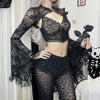 New Halloween gothic bat pattern flocked lace mesh vest top mesh pants