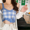 Korean fashion irregular hem plaid and grid knitwear 2022 summer strappy cami vest multicolor