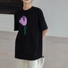 New Niche Design Round Neck 3D Knitted Turnip Applique Loose Leisure cotton T-shirt