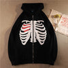 New hooded cardigan gothic sweatshirt loose skeleton printed long sleeve hoodie jacket zipper coat