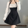 Kawaii big butterfly bows fake 2 pc pleated top halter neck flared sleeves A-line skirt dress set