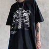 Hippie high street skeleton short-sleeved chic instashop European hip-hop bone skull prints gothic T-shirt for boys and girls