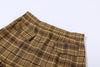 2022 summer short-sleeved dew umbilical rib fabricT-shirt plaid square cut pleated skirt women set