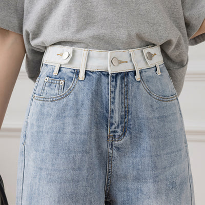 2021 splicing denim capris pants contrast colors frayed hem loose fit jeans plus size