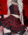 Sexy black check plaid contrast lace trim cami vest skirt set queen suit rock punk hip hop