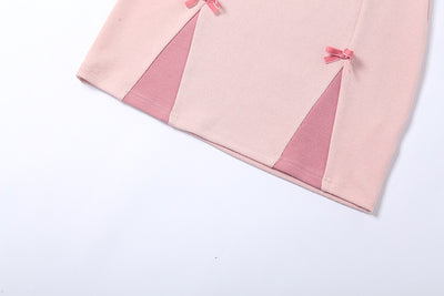 Splicing pastel color hearts bows applique sling bottom dress sweetheart kawaii skirt set
