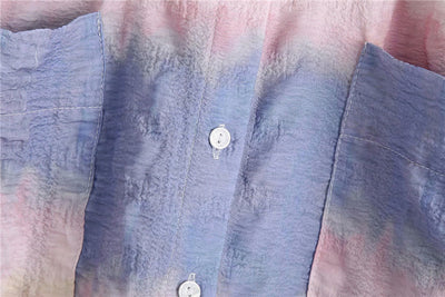 European street fashion loose casual tie-dyed shirt crop top demi sleeve buttons placket