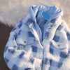 Fake two pieces checkerboard plaid berber fleece hooded jacket loose casual outfit bf style thickened hoodie