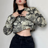Smart chic streetwear crop top single breasted cardigan camouflage multi pockets loose short coat