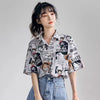Harajuku one piece anime kittens printed niche design loose casual style shirt for chic girls