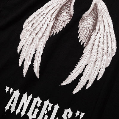 bf style angel demon big wings print loose fit T-shirt cotton Tee for boys and girls
