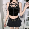 Sexy dark gothic pentagram straps zipper suede tube top vest dew umbilical corset