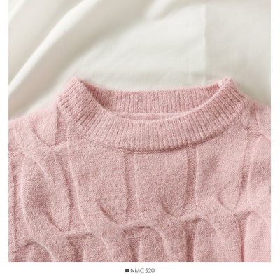 Slim twisted tweed linen pattern round neck short sweater tight knit baggy skirt kawaii set winter