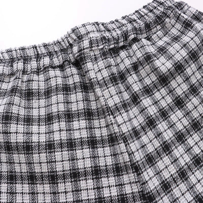 Retro plaid high waist loose baggy trousers bloomers ankle tied wide-leg pants cotton wool fabric above ankle