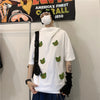 Harajuku kawaii cartoon 3D frog froggy head and applique loose fit hooded short sleeve T-shirt for boys and girls