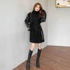 2022 fake 2 pc women knitting dress couture splicing plaid warm dress knitted tunic sweater with belt