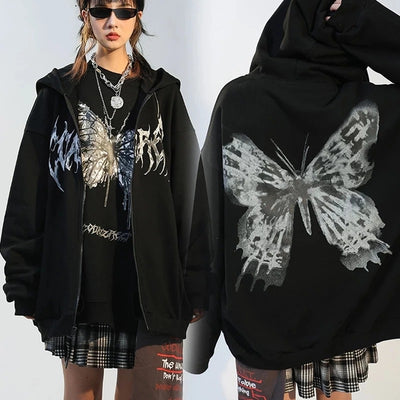 Butterfly printed cardigan harajuku retro chic warm hip hop pump sweatshirt hoodie street hipster sweater