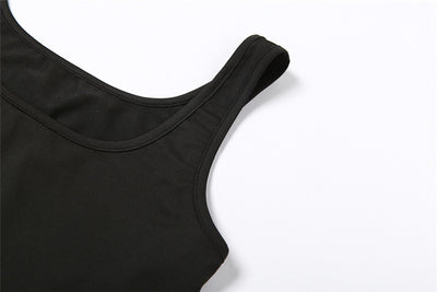 Women Alphabets Prints T-shirt cami 2 pc set high waist lapel collar straps vest chic
