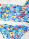 Single shoulder floral prints tubetop split set ruffled pants lace up sexy bikini Swimsuit swimwear