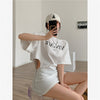 Korean street trendsetter vintage retro dress loose top tight fit skirt letter print long shirt streetwear