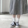 Japanese harajuku basic splicing black white grids plaid elastic waist versatile long skirt for Spring and Autumn