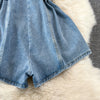 2022 Korean denim shorts loose high waist overall jumpsuit wide leg pants zipper belt plus size