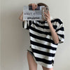 Retro vintage lapel collar contrast striped polo shirt 2022 summer new bf style demi sleeve loose oversize