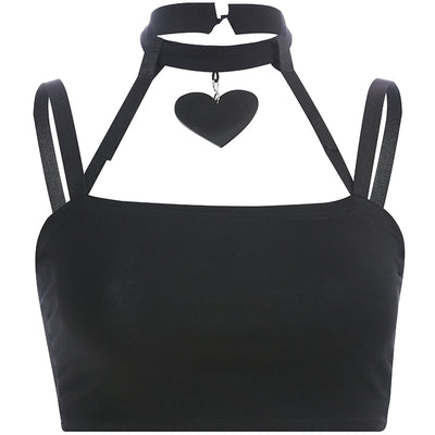 hanging love heart pendant necklace choker vest cami top tee Gothic Grunge