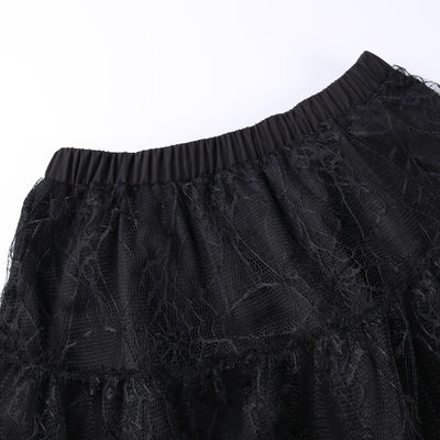 Dark gothic hollow lace fluffy layers cupcake skirt high waist leopard trim with chain