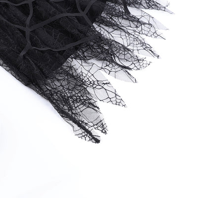 Gothic punk spider web lace mesh fringe mini skirt irregular hem