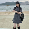 Ruffle hem fishtail dress slimfit waist polo collar cargo style button placket A line lotus skirt