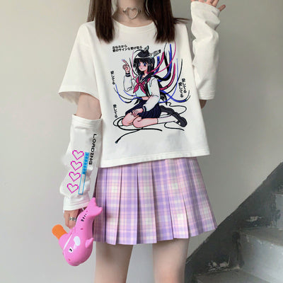 Japanese JK anime split sleeves splicing short-sleeved T-shirt bottoming shirt round neck navy collar girls
