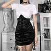 high waist corset drawstring lace up sexy party skirt dark gothic satin ruffle pleated dress