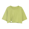 Avocado Green crop short summer T-shirt female pleated hem loose fit Korean style