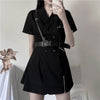Korean gothic style double breasted long shirt safety pin with belt mini dress