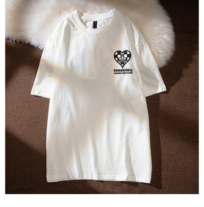 Korean checkered poker spade diamond heart Tees T-shirt streetwear for boys and girls