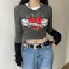 Angel heartbreak printed crop top slim fit sweatshirt long sleeve blouse for women