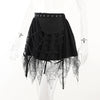 Gothic punk spider web lace mesh fringe mini skirt irregular hem